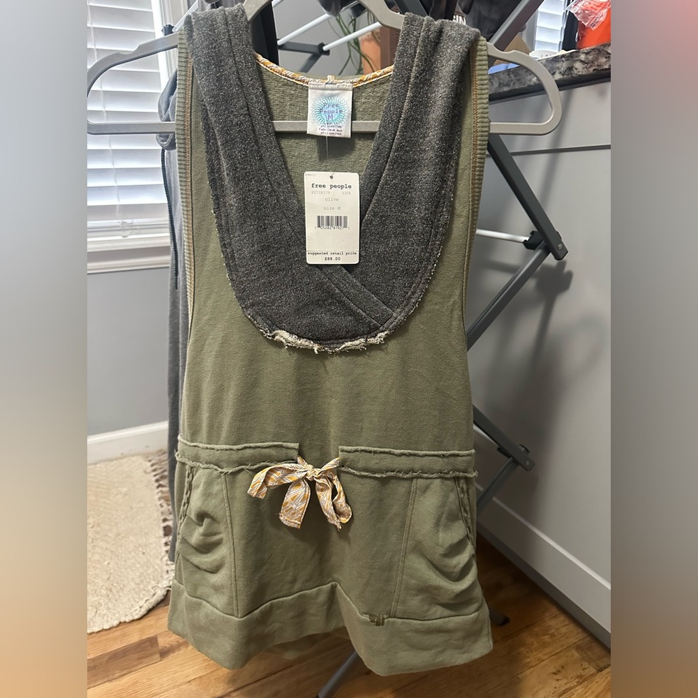 Free People Olive Green Sleeveless Hoodie